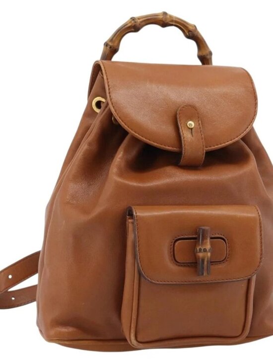 GUCCI Bamboo Backpack Leather Brown Gold Auth ka4595 main image 15